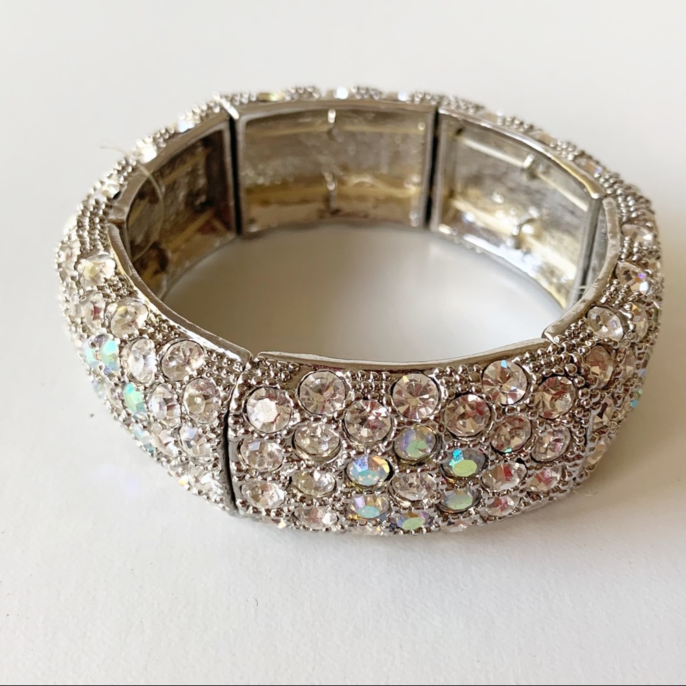 Rhinestone Crystal Silver Tone Statement Bracelet - image 3